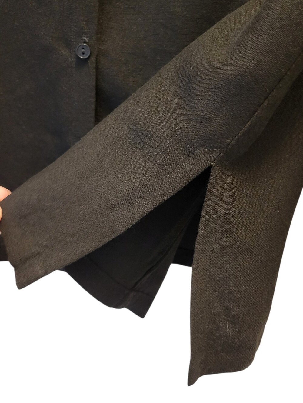 Eileen Fisher Black Button Down Shirt Linen Viscose blend Italian Fabric Large - Picture 4 of 6